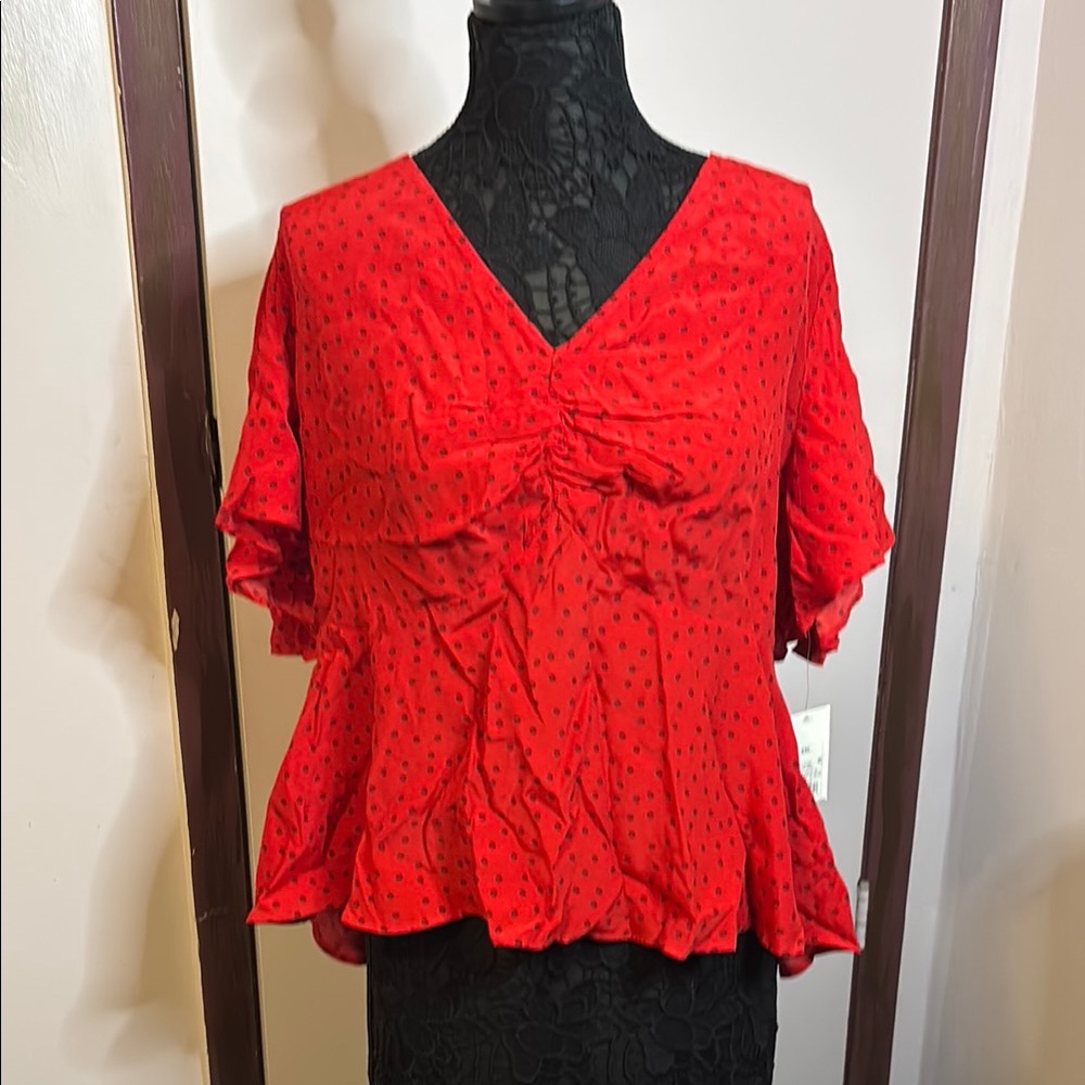 A New Day Red Flutter Sleeve Blouse